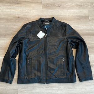 Calvin Klein Premium Mens 100% Black Leather Jacket size 2x